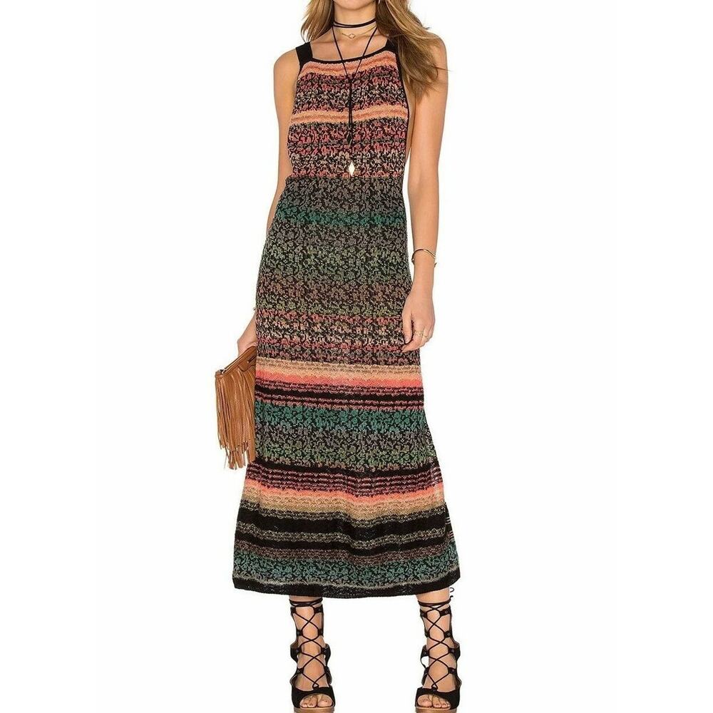 FREE PEOPLE Dress Sz S MIDNIGHT FLOWERS Split Hem Strappy Open Back Sweater Midi